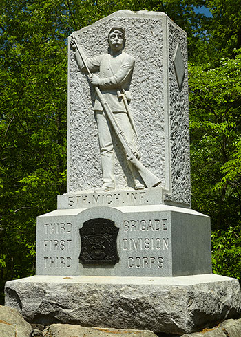 Monument dedicated in 1888 by the State of Michigan to the 5th Michigan Infantry at Gettysburg, PA. Image ©2015 Look Around You Ventures, LLC.